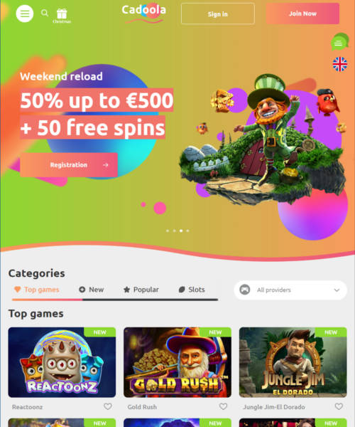 cadoola Casino-Lobby mit Auswahl bekannter Spieleanbieter